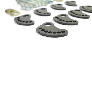 Close-up of Precision-Cut Alignment Cams – Heavy-duty 3/16″ steel with seven locking holes for secure, no-shift suspension alignment.